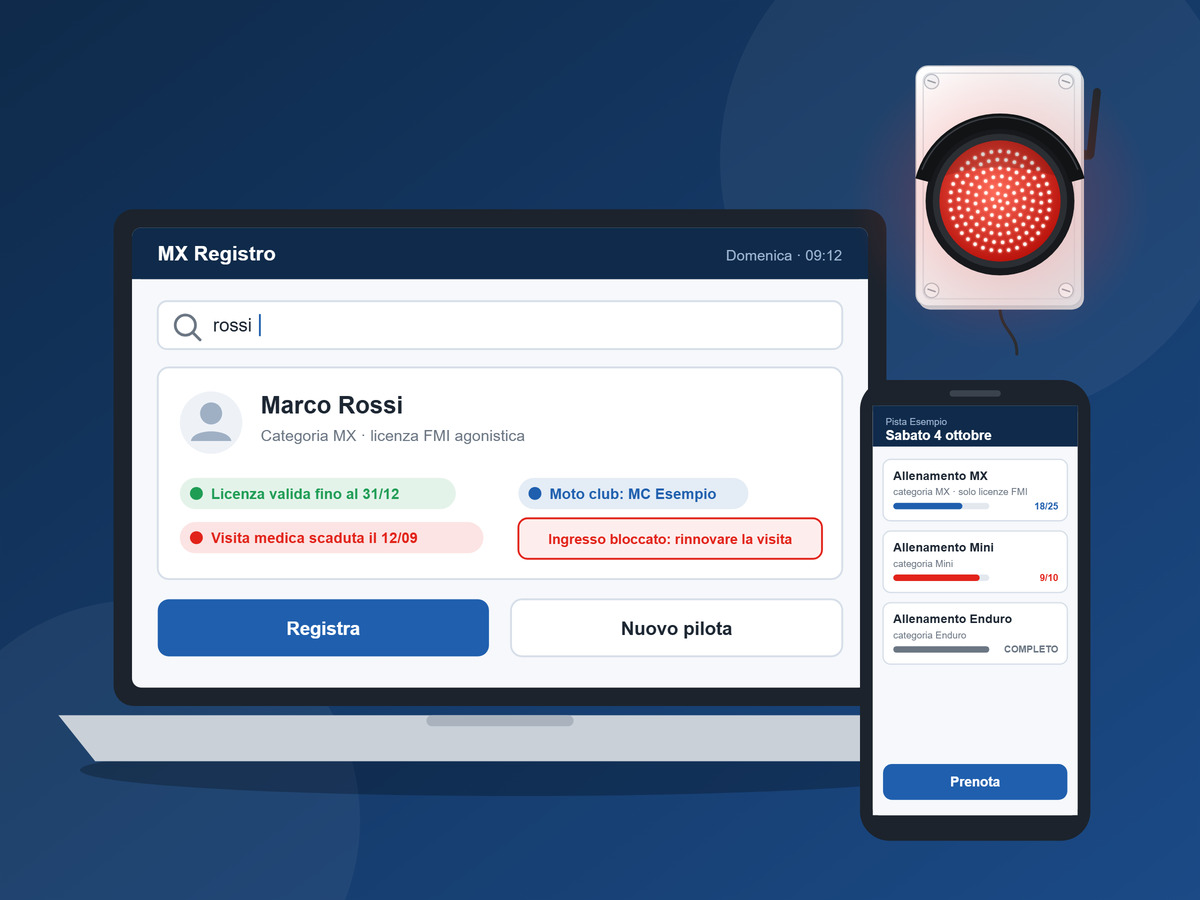 MX Registro sul portatile, il semaforo MxSession e le prenotazioni MxBooking sul telefono