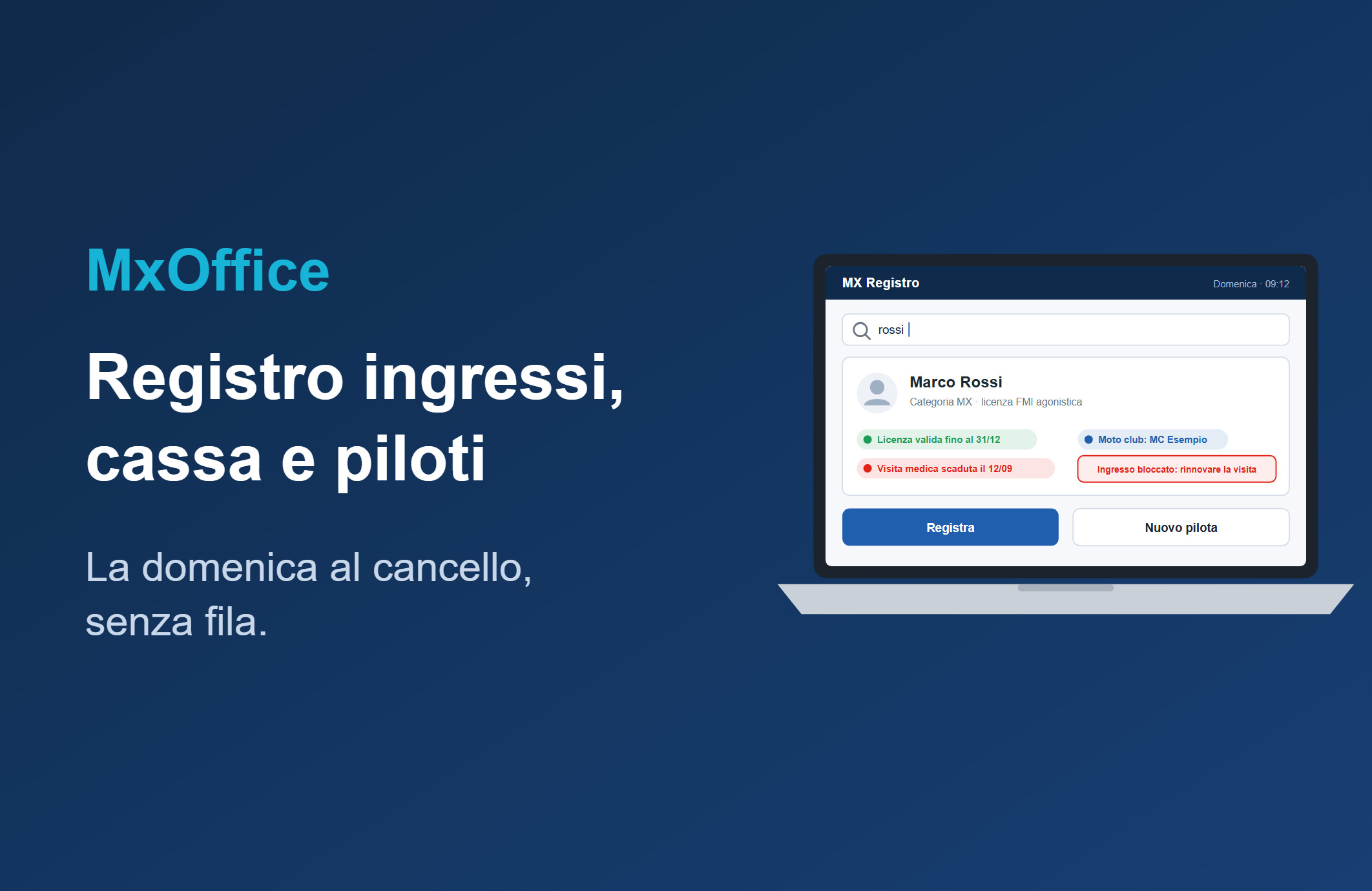 Registro ingressi e cassa per piste da motocross