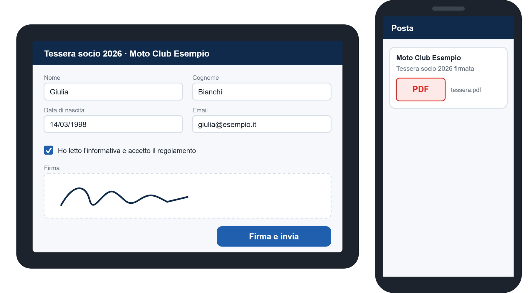 Form signed on a tablet