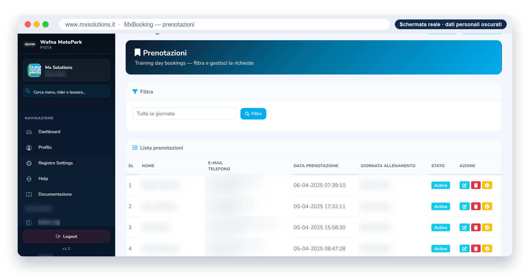 MxBooking: elenco delle prenotazioni arrivate